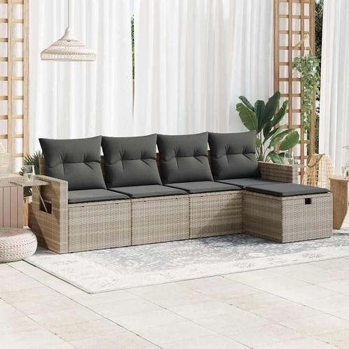 vidaXL 5-delige Loungeset met kussens poly rattan lichtgrijs, Tuin en Terras, Tuinsets en Loungesets, Loungeset, Nieuw, 5 zitplaatsen