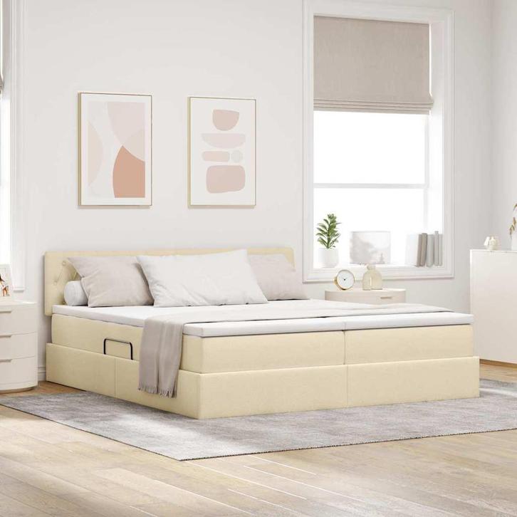 vidaXL Opslag bed met matras met opslag Crème 180 x 200 cm, Huis en Inrichting, Slaapkamer | Bedden, Crème, Nieuw, Overige materialen