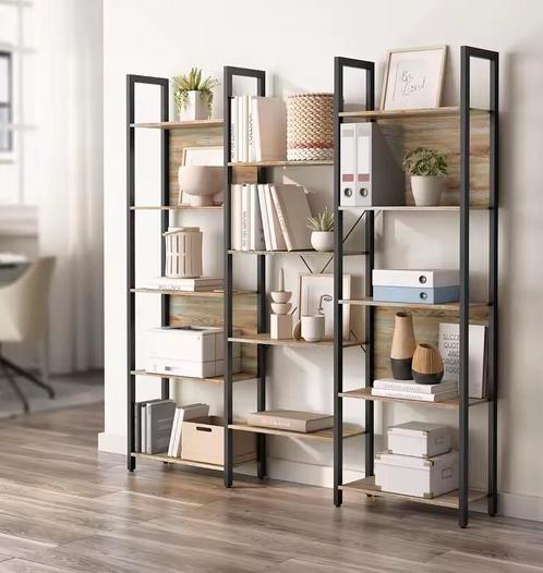 Boekenkast – Ladderrek met 14 Planken in Eikenkleur en Zwart, Huis en Inrichting, Kasten | Boekenkasten, Nieuw, Verzenden