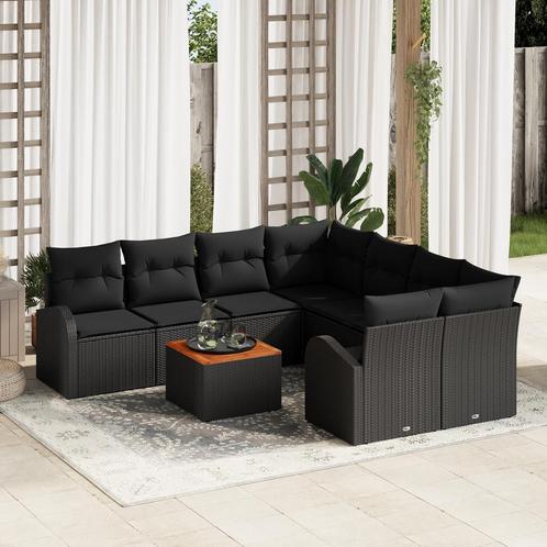 vidaXL Tuin Sofa Set 9 pcs Zwart Groot Rattan & Metaal, Tuin en Terras, Tuinsets en Loungesets, Nieuw, Rotan, Verzenden