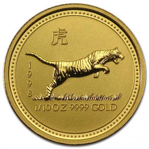 Gouden Lunar I - 1/10 oz 1998 Year of the Tiger, Postzegels en Munten, Munten | Oceanië, Losse munt, Goud, Verzenden