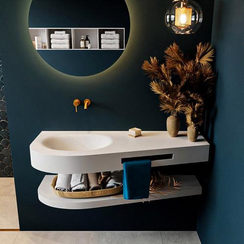 MONDIAZ RIVA 120cm Wastafel met planchet kleur Talc., Doe-het-zelf en Verbouw, Sanitair, Bad, Nieuw, Ophalen of Verzenden