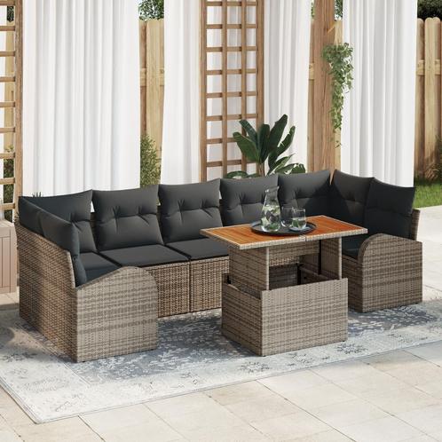 vidaXL 8-delige Tuin Bank Set met Kussens Grijs Poly Rattan, Tuin en Terras, Tuinsets en Loungesets, Nieuw, Rotan, Verzenden