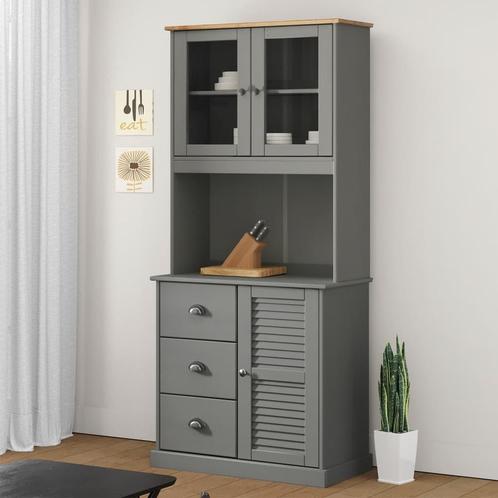 vidaXL Opzetkast VIGO 78x30x100 cm massief grenenhout grijs, Huis en Inrichting, Kasten | Buffetkasten, 25 tot 50 cm, Nieuw, Grenenhout