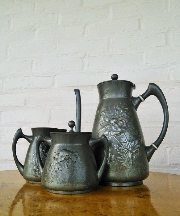 Kayserzinn - 3-delige tinnen Jugendstil koffie/theeset met, Antiek en Kunst, Kunst | Designobjecten