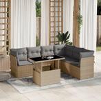 vidaXL 7-delige Loungeset met kussens poly rattan beige, Verzenden, Nieuw, Rotan, Loungeset