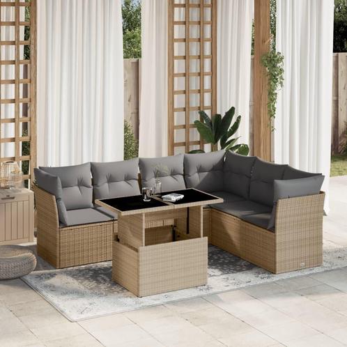vidaXL 7-delige Loungeset met kussens poly rattan beige, Tuin en Terras, Tuinsets en Loungesets, Loungeset, Nieuw, Rotan, Verzenden