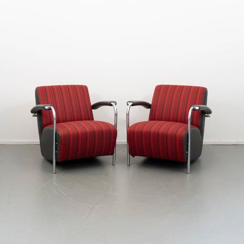 2x Leolux Scylla lage rug rood/bruin gestreept Chili Flavour, Huis en Inrichting, Fauteuils, Nieuw, Leer, Ophalen of Verzenden