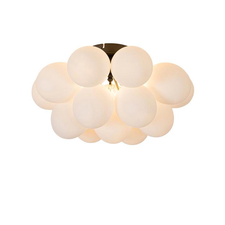 Art deco plafondlamp zwart met opaal glas 4-lichts - Uvas, Huis en Inrichting, Lampen | Plafondlampen, Nieuw, Glas