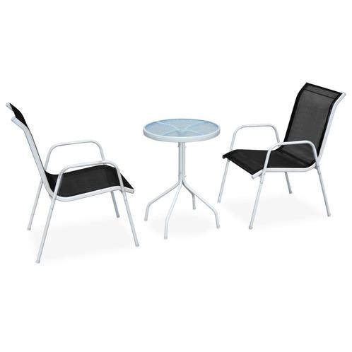 vidaXL 3-delige Bistroset staal zwart, Tuin en Terras, Tuinsets en Loungesets, Nieuw, 3 zitplaatsen, Textileen, Verzenden