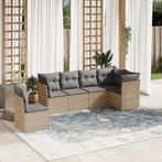 vidaXL 6-delige Loungeset met kussens poly rattan beige, Verzenden, Nieuw, Rotan, Loungeset