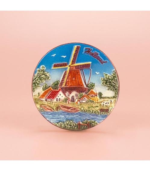 Magneet polyprint color rond met molen Holland, Kleding | Heren, Schoenen, Nieuw, Ophalen of Verzenden