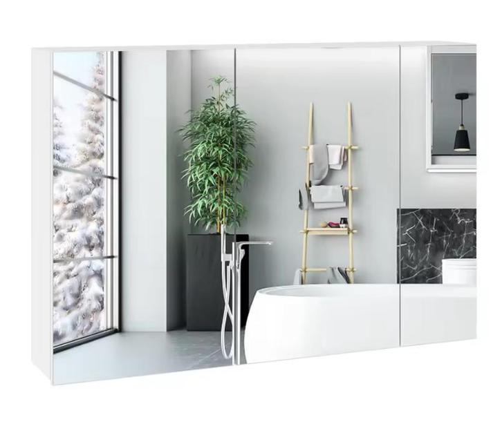 Witte Badkamer Spiegelkast – Wandkast met 3 Deuren, Huis en Inrichting, Kasten | Overige, Nieuw, Verzenden