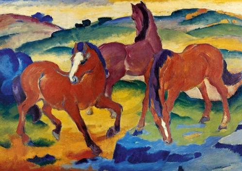 Kunstdruk Franz Marc - Die roten Pferde 29.7x21cm, Huis en Inrichting, Woonaccessoires | Schilderijen, Tekeningen en Foto's, Nieuw
