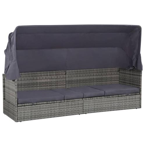 vidaXL Tuinbed met luifel 205x62 cm poly rattan grijs, Tuin en Terras, Ligbedden, Nieuw, Verzenden