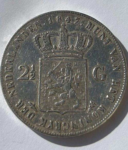 Nederland. Willem II. 2 1/2 Gulden 1847 (Zonder, Postzegels en Munten, Munten | Nederland