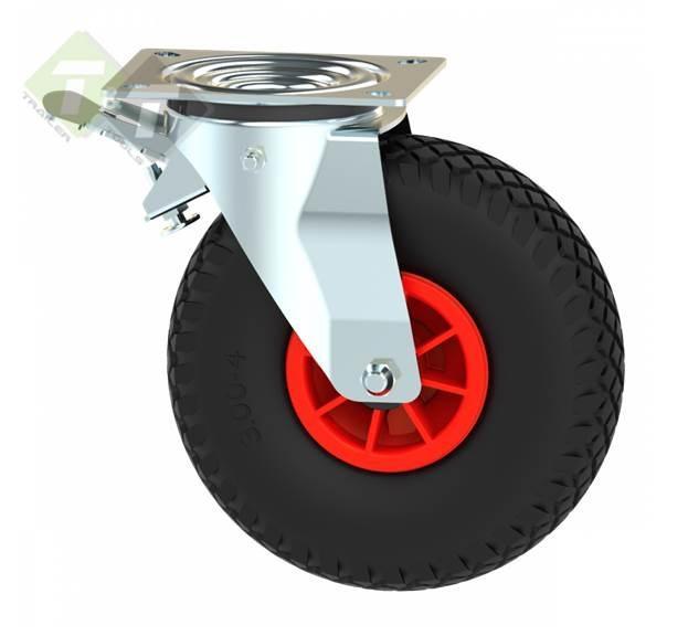 Zwenkwiel Met Luchtband En Rem Rode Kunstof velg - Zware Kwa, Doe-het-zelf en Verbouw, Zwenkwielen, Nieuw, Ophalen of Verzenden