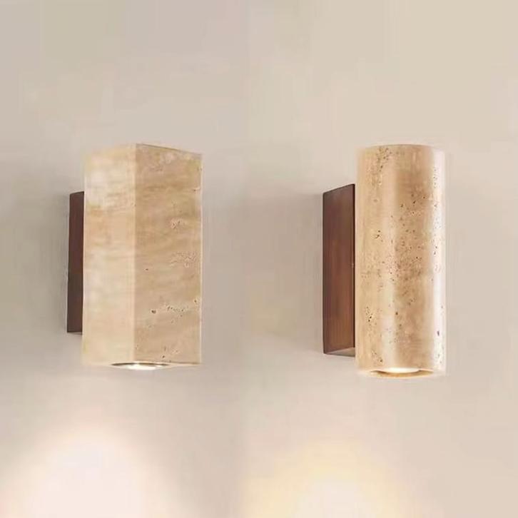 Nieuw | Japanse stijl wandlamp | Wabi-Sabi Travertijn Steen, Huis en Inrichting, Lampen | Wandlampen, Nieuw, Hout, Overige materialen