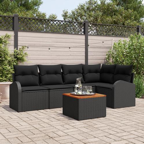 vidaXL 6-delige tuinbankset met kussens - zwart poly riet en, Tuin en Terras, Tuinsets en Loungesets, Nieuw, Rotan, Verzenden