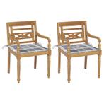 vidaXL Stoelen Batavia 2 st met grijs geruite kussens, Verzenden, Nieuw, Teakhout