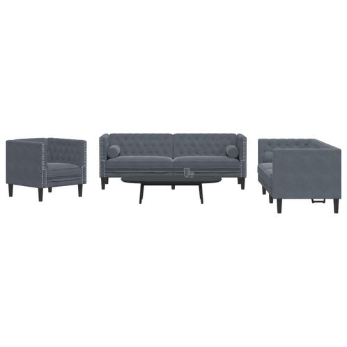 vidaXL 3-delige Loungeset Chesterfield en bolsters fluweel, Huis en Inrichting, Banken | Bankstellen, Nieuw, Stof, Vierpersoons of meer