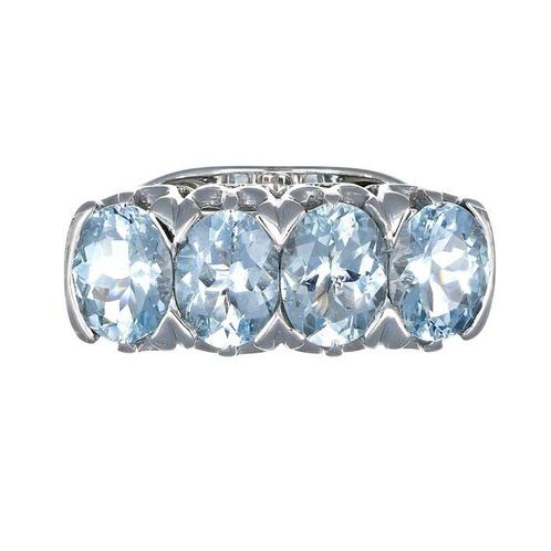 Ring - 18 karaat Witgoud - 5.00ct. tw. Aquamarijn, Sieraden, Tassen en Uiterlijk, Ringen