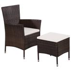 vidaXL Tuinstoel en kruk met kussens poly rattan bruin, Tuin en Terras, Verzenden, Nieuw, Rotan