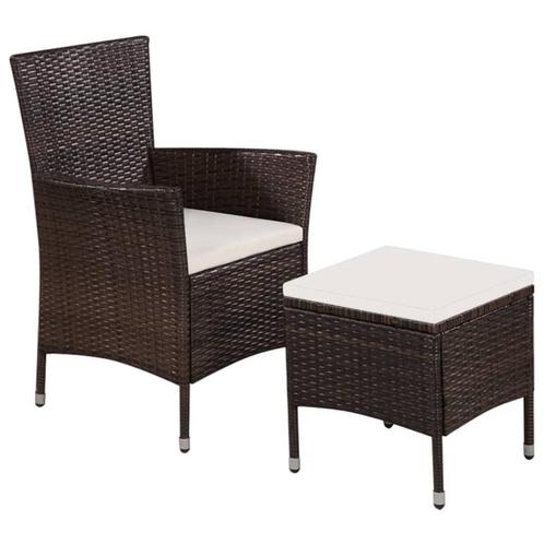 vidaXL Tuinstoel en kruk met kussens poly rattan bruin, Tuin en Terras, Tuinstoelen, Nieuw, Rotan, Verzenden