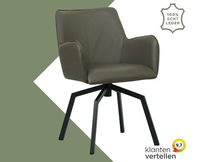 Leren draaibare eetkamerstoel Jazz - Toledo Moss, Huis en Inrichting, Barkrukken, 60 tot 90 cm, 1 kruk, Nieuw, Leer, Ophalen of Verzenden