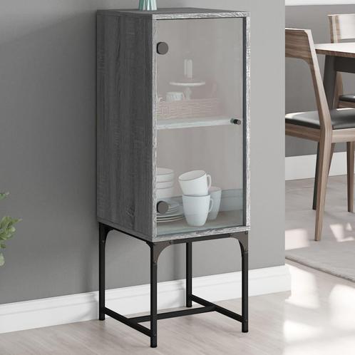 vidaXL Bijzetkast met glazen deur 35x37x100 cm grijs sonoma, Huis en Inrichting, Kasten | Buffetkasten, 25 tot 50 cm, Nieuw, Overige houtsoorten