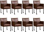 Set van 8 Bruine leren moderne kuipstoel - poot rond zwart m, Huis en Inrichting, Stoelen, Overige kleuren, Nieuw, Leer, Ophalen of Verzenden