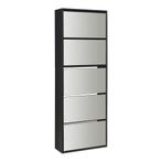 Schoenenkast Lund met 5 kleppen spiegeldeuren zwart 169x60x2, Huis en Inrichting, Kasten | Schoenenkasten, Verzenden, Nieuw