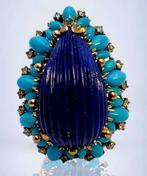 Ring Vintage 14k gouden Lapis Lazuli-diamantenring uit de, Sieraden, Tassen en Uiterlijk