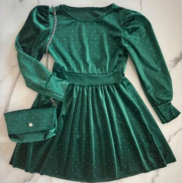 Meisjes glitter jurk velours met steentjes Groen beschikbaar voor biedingen