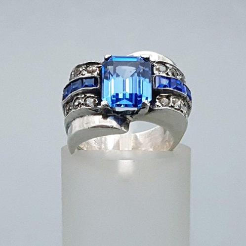 Zilver, Art Deco, Tankring, Blauwe spinel (Getest) - Ring, Antiek en Kunst, Kunst | Designobjecten
