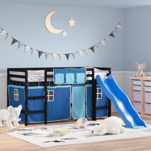 vidaXL Kinderhoogslaper met gordijnen 90x190 cm grenenhout, Huis en Inrichting, Slaapkamer | Bedden, 90 cm, 190 cm of minder, Blauw