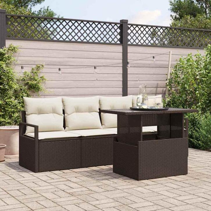 vidaXL Tuin Sofa Set met opslag 5 pcs Bruin Poly riet, Tuin en Terras, Tuinsets en Loungesets, Nieuw, Rotan, Verzenden