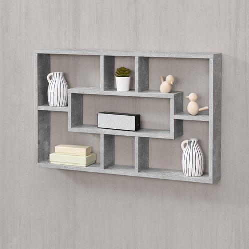 Wandrek Qinngua met 7 vakken 77x10x48 cm betonkleurig, Huis en Inrichting, Woonaccessoires | Wandplanken en Boekenplanken, Verzenden