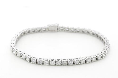 5,1 CT Diamanten Tennisarmband 18 Karaat Witgoud 17,5 cm, Sieraden, Tassen en Uiterlijk, Armbanden, Goud, Nieuw, Met edelsteen