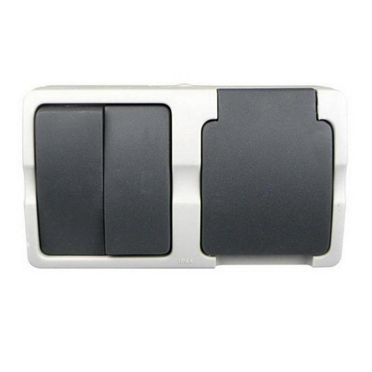 Ratio Dubbele schakelaar en stopcontact - spatwaterdicht..., Doe-het-zelf en Verbouw, Elektra en Kabels, Nieuw, Ophalen of Verzenden