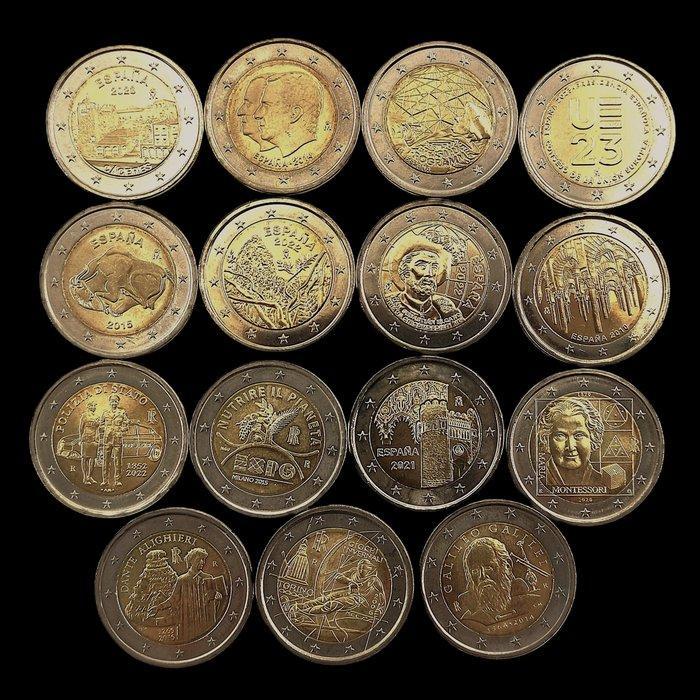 Spanje, Italië. 2 Euro 2006/2023, 15 x Circulating, Postzegels en Munten, Munten | Europa | Euromunten