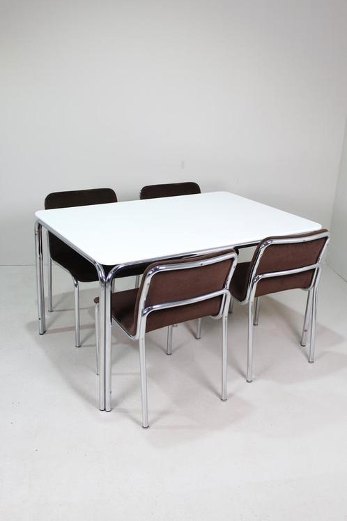 Vintage design eetkamerset, tafel en stoelen TECTA jaren 70, Huis en Inrichting, Stoelen, Vier, Bruin, Gebruikt, Kunststof, Metaal