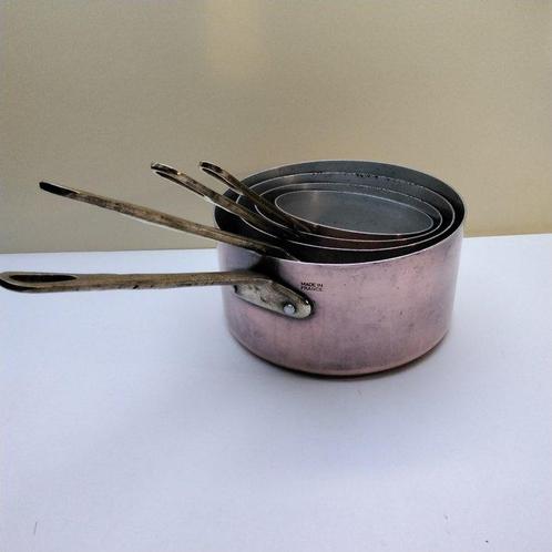 Kookpottenset (4) - Koper - Reeks pannen, Antiek en Kunst, Antiek | Keukenbenodigdheden
