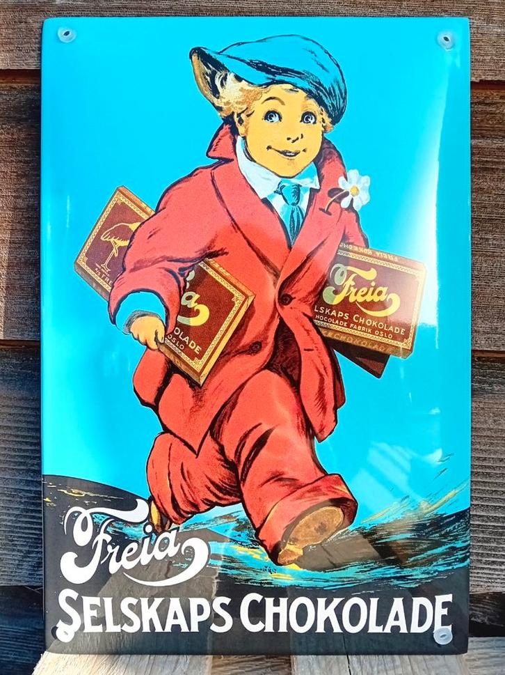 Emaille bord Freia Selskaps chokolade, Verzamelen, Merken en Reclamevoorwerpen, Verzenden
