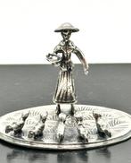 No reserve-Handgemaakte zilveren miniatuur Kippen voeren -