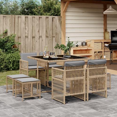 vidaXL 9-delige Tuinset met kussens poly rattan gemengd, Tuin en Terras, Tuinsets en Loungesets, Tuinset, Nieuw, 8 zitplaatsen