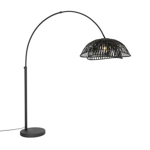 Oosterse booglamp met kap zwart bamboe - Pua, Huis en Inrichting, Lampen | Vloerlampen, Nieuw, 150 tot 200 cm