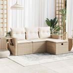 vidaXL 4-delige Loungeset met kussens poly rattan beige, Verzenden, Nieuw, Rotan, Loungeset