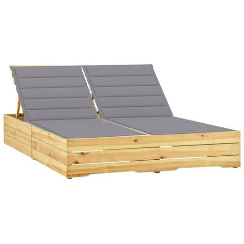 vidaXL Ligbed tweepersoons met grijze kussens geïmpregneerd, Tuin en Terras, Ligbedden, Nieuw, Verzenden