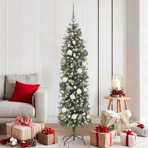 vidaXL Kunstmatige slanke kerstboom Groen 180 cm PVC, Diversen, Kerst, Nieuw, Verzenden